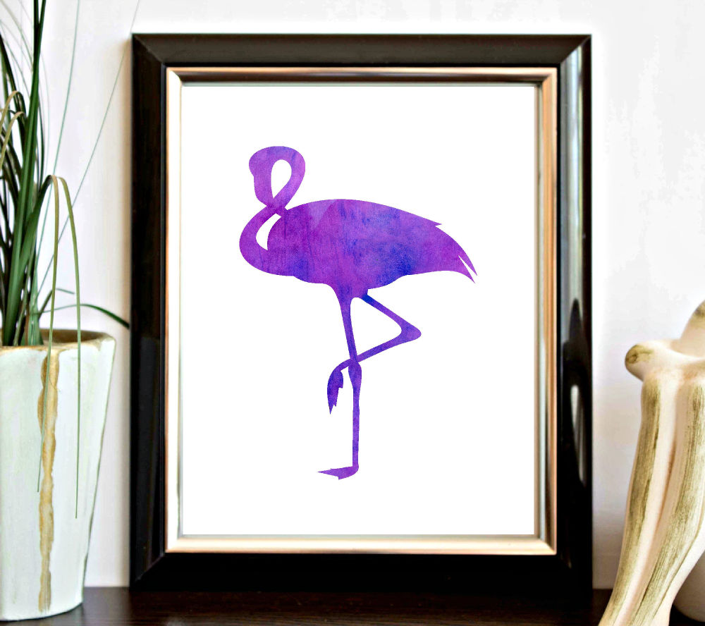 Blue & Purple Watercolor Flamingo Printable
