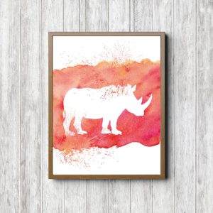 Coral Watercolor Splatter Rhino