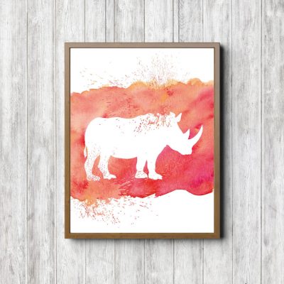 Coral Watercolor Splatter Rhino