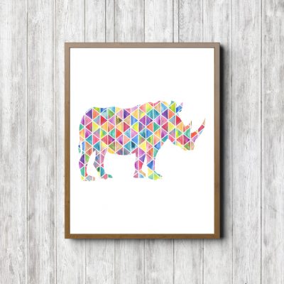 Geometric Colorful Rhino Silhouette