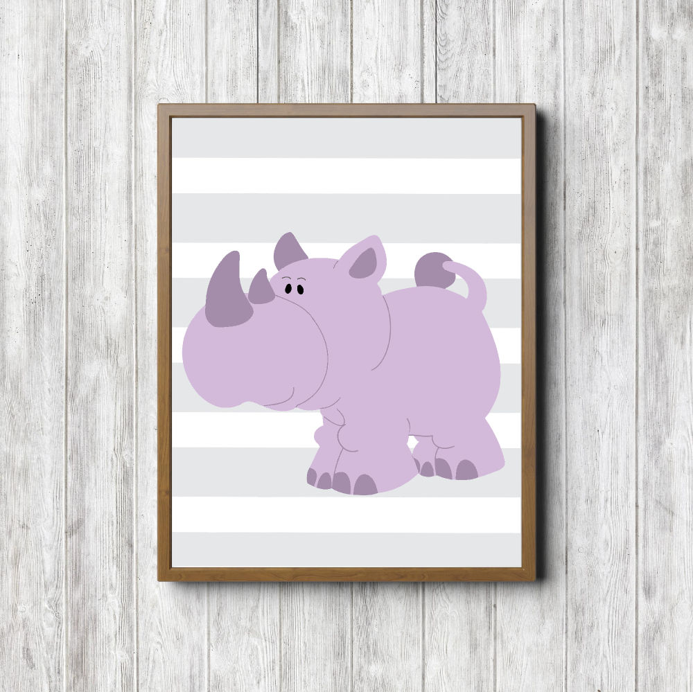 Cute Purple Baby Rhino Printable