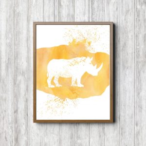 Yellow Watercolor Rhino Silhouette