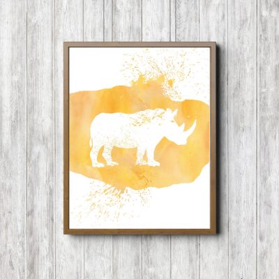 Yellow Watercolor Rhino Silhouette