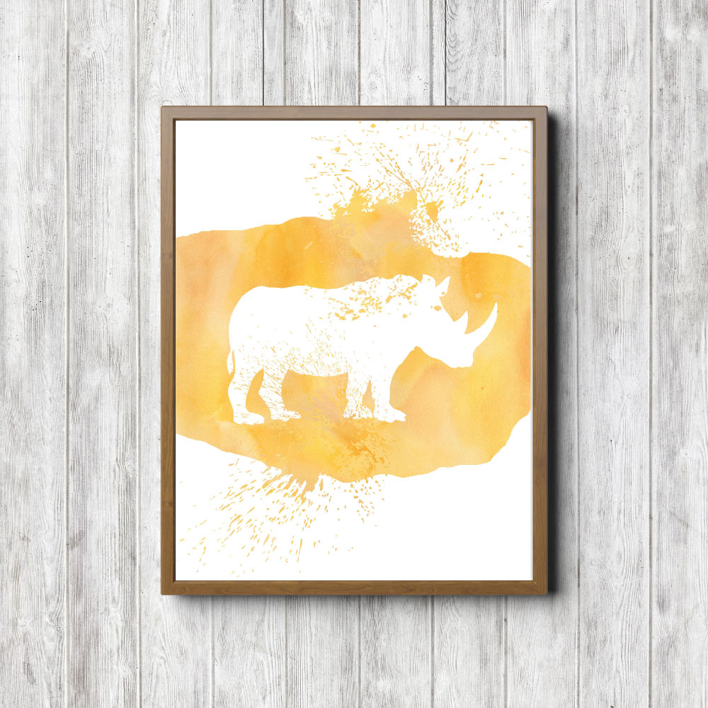 Yellow Watercolor Rhino Silhouette Printable