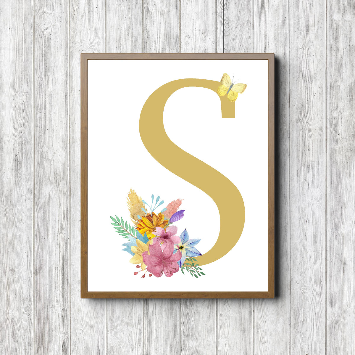 Initial S – Flowers & Butterfly Printable