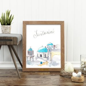 Santorini Greece Watercolor Printable