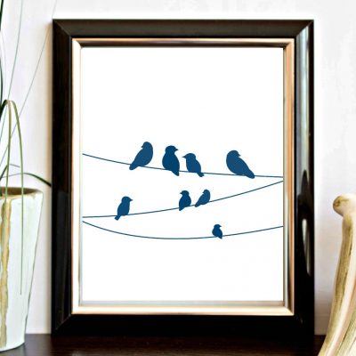 Teal Birds On A Wire