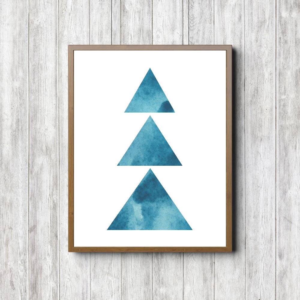 Blue Watercolor Abstract Triangles Printable