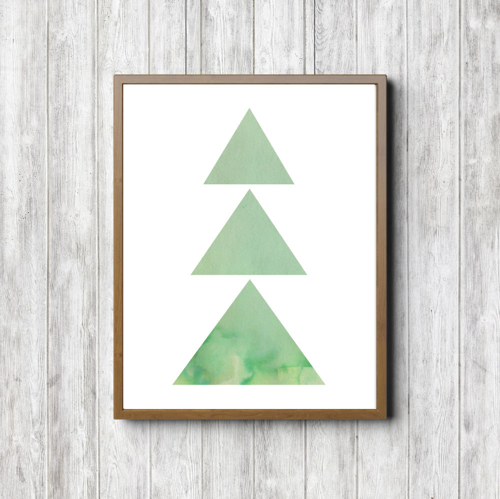 Green Watercolor Abstract Triangles Printable