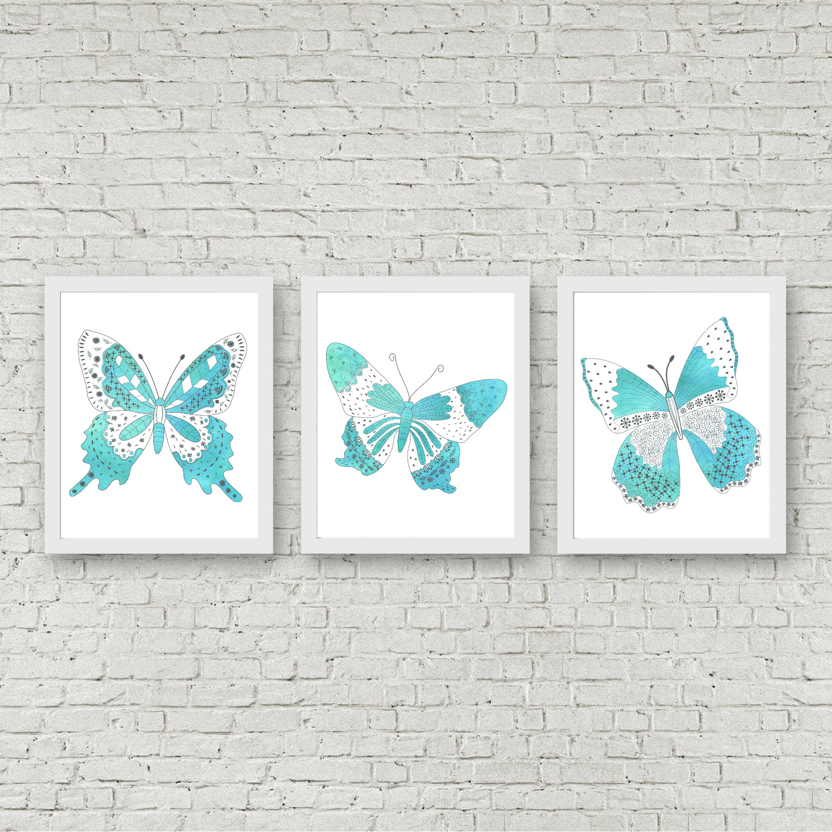 Turquoise Watercolor Butterfly Set Printables