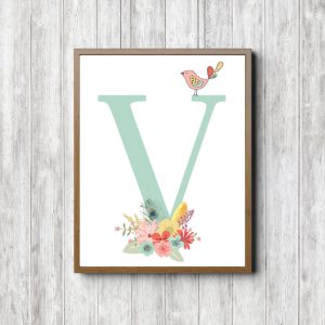 Letter V - Flowers & Bird