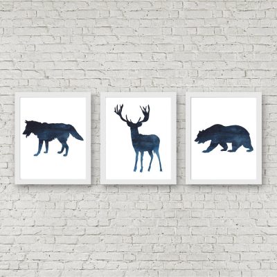 Blue Watercolor Woodland Animals Set