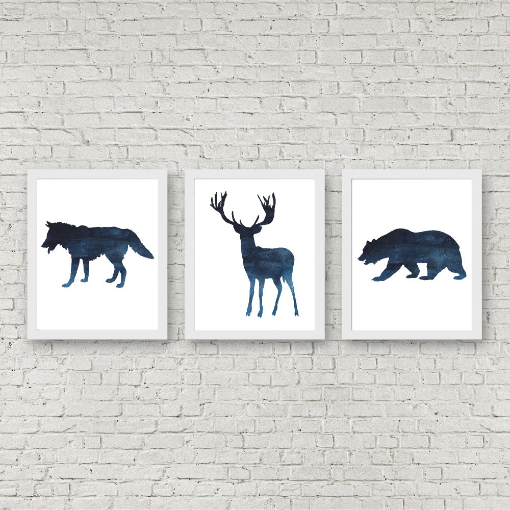 Blue Watercolor Woodland Animals Printable Set