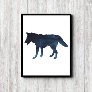 Blue Watercolor Wolf Silhouette
