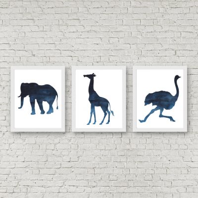 Blue Watercolor African Animals Set