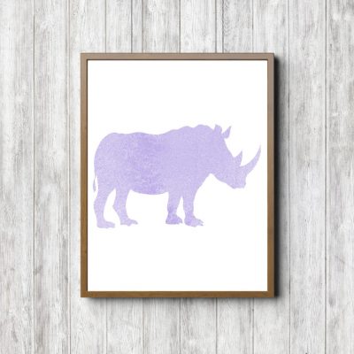 Lilac Watercolor Rhino Silhouette