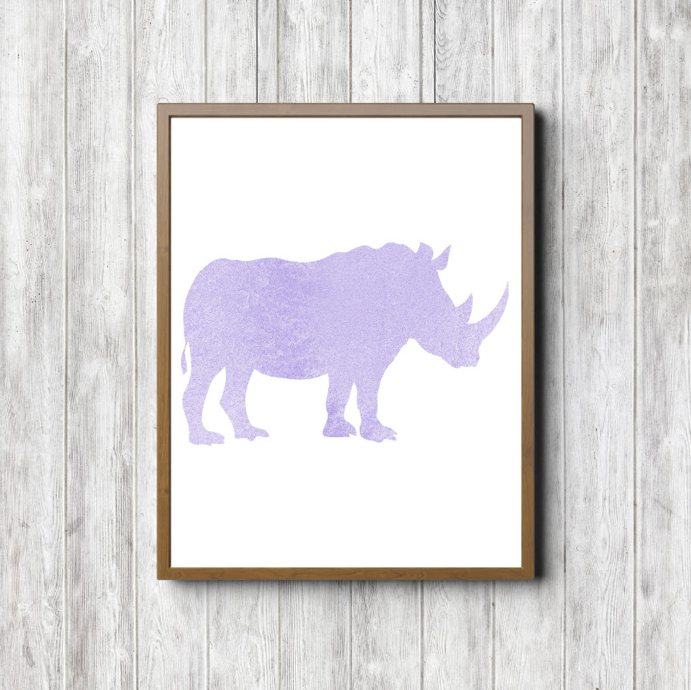 Lilac Watercolor Rhino Silhouette Printable