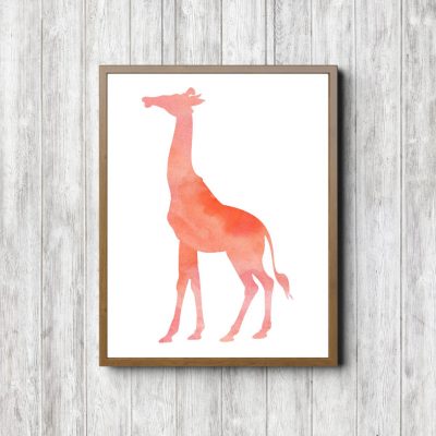 Orange Watercolor Giraffe Silhouette
