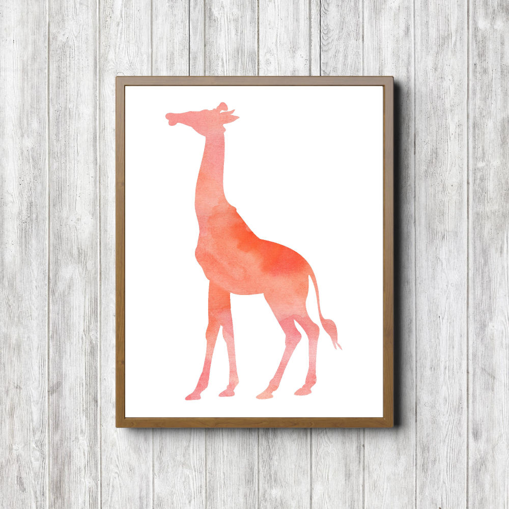 Orange Watercolor Giraffe Silhouette Printable
