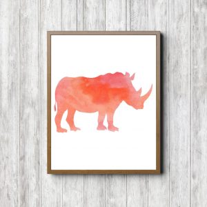 Orange Watercolor Rhino Silhouette