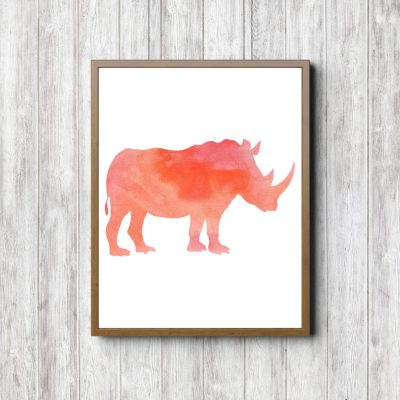 Orange Watercolor Rhino Silhouette