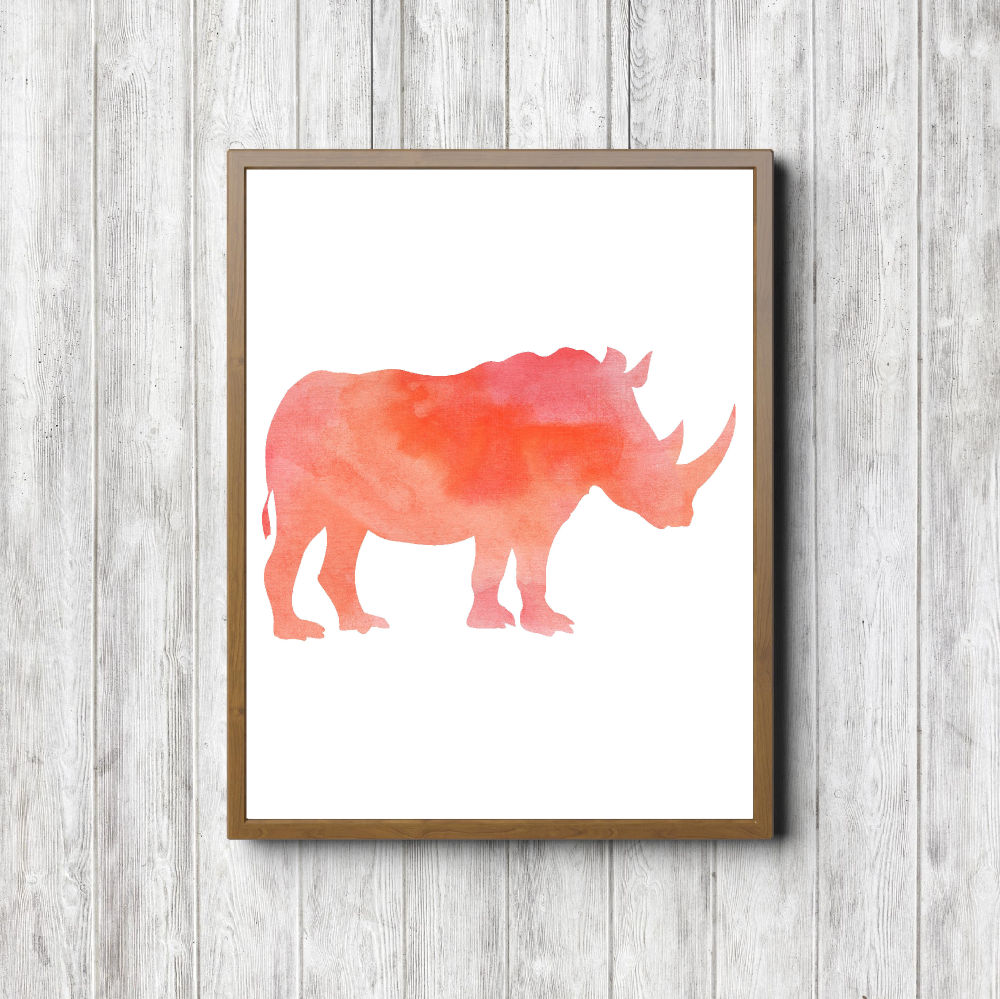 Orange Watercolor Rhino Silhouette Printable