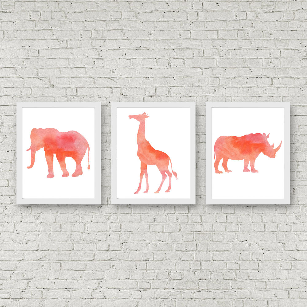 Orange Watercolor Safari Animals Printable Set