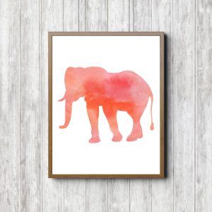Orange Watercolor Elephant Silhouette