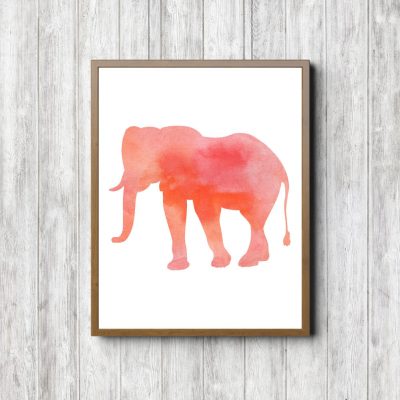 Orange Watercolor Elephant Silhouette
