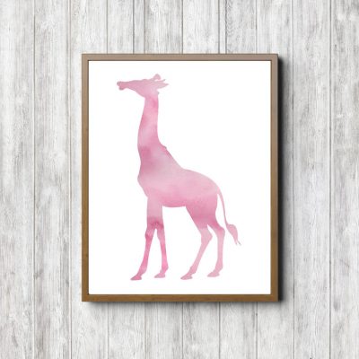 Pink Watercolor Giraffe Silhouette