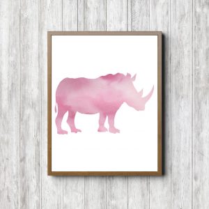 Pink Watercolor Rhino Silhouette