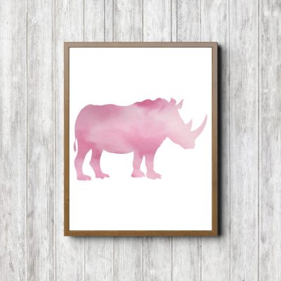 Pink Watercolor Rhino Silhouette