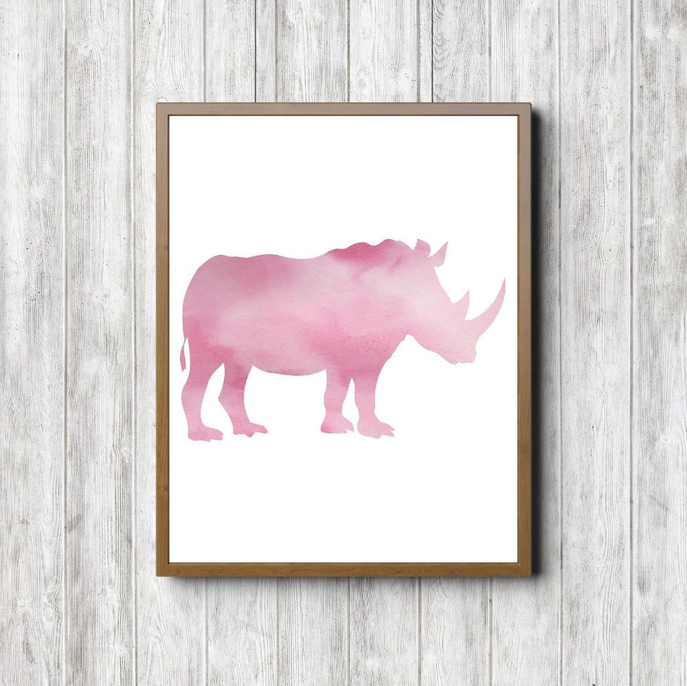 Pink Watercolor Rhino Silhouette Printable