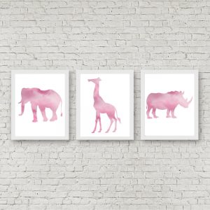 Pink Watercolor African Animals Set