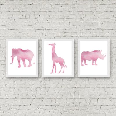 Pink Watercolor African Animals Set