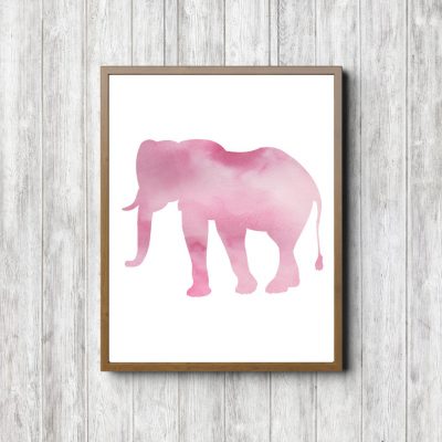 Pink Watercolor Elephant Silhouette