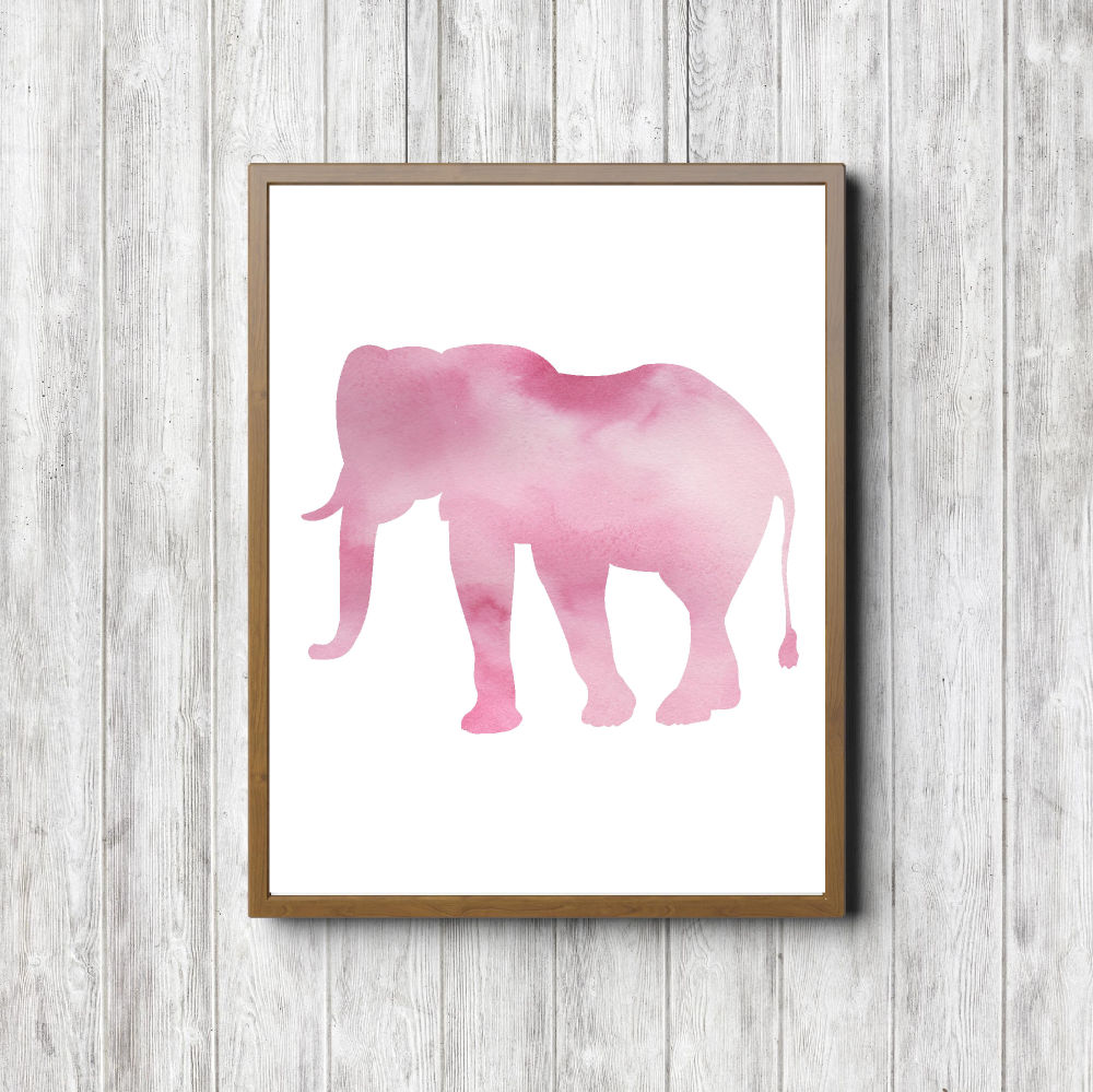 Pink Watercolor Elephant Silhouette Printable