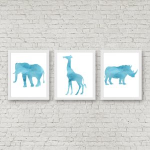 Turquoise Watercolor African Animals Set