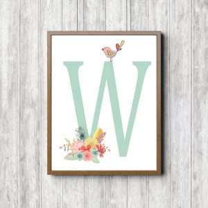 Initial W - Bouquet & Bird