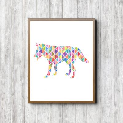 Geometric Watercolor Wolf Silhouette