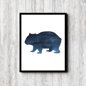 Blue Watercolor Wombat Silhouette