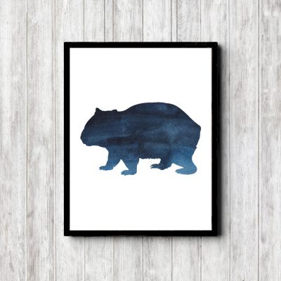 Blue Watercolor Wombat Silhouette