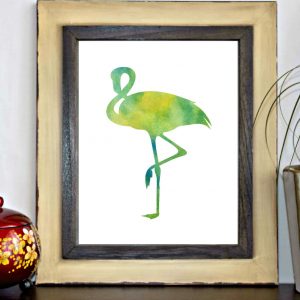 Yellow & Green Watercolor Flamingo