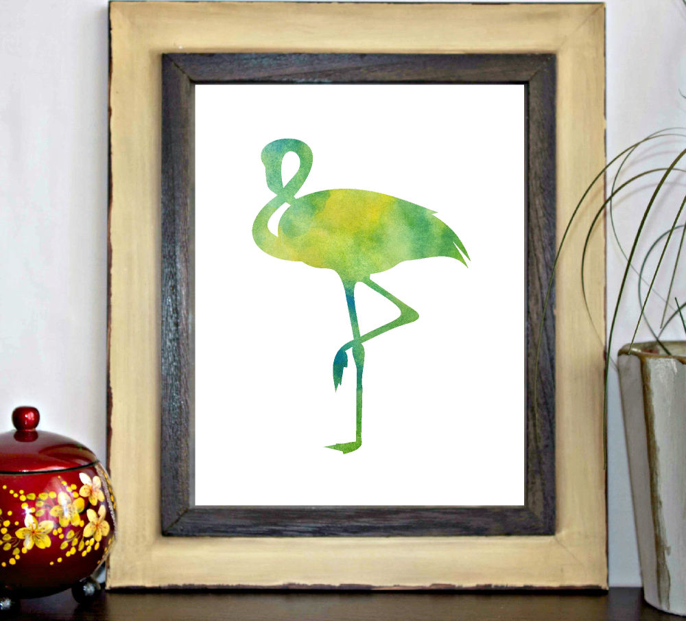 Yellow & Green Watercolor Flamingo Printable