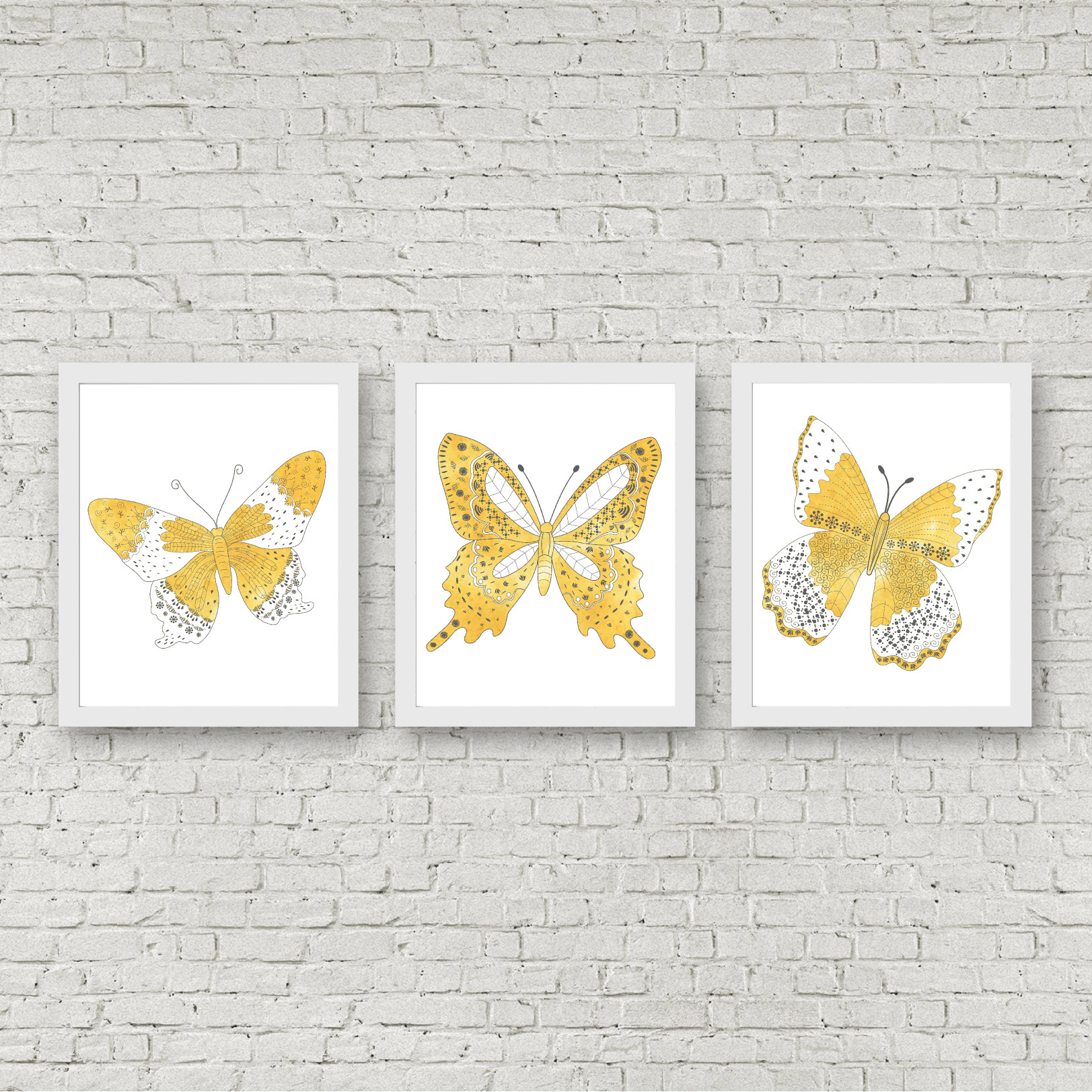 Yellow Watercolor Butterfly Set Printables