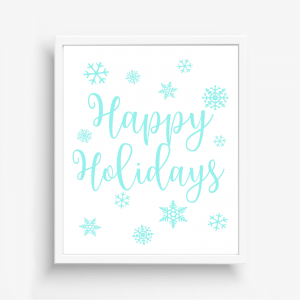 Happy Holidays - Aqua Snowflakes Printable