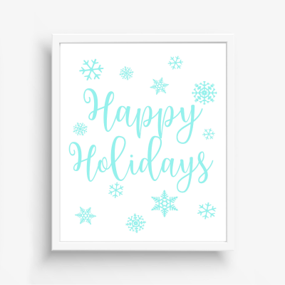 Happy Holidays - Aqua Snowflakes Printable