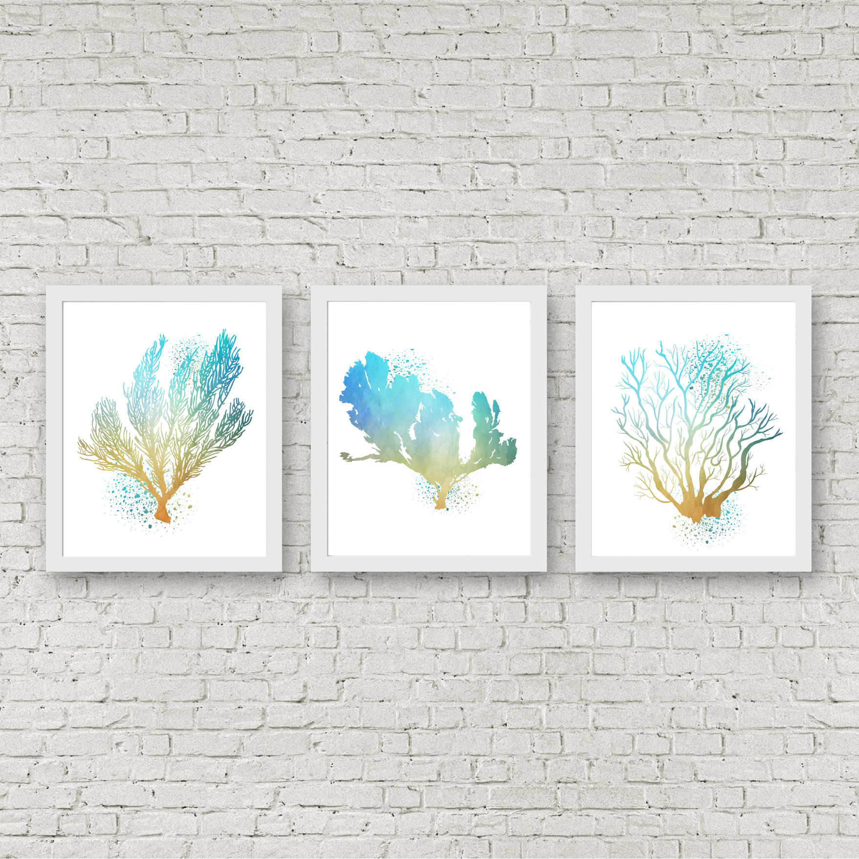 Yellow & Turquoise Watercolor Seaweed Printables