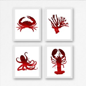 Red Watercolor Ocean Life Printables