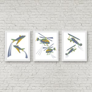 Green Airplanes & Helicopters Printable Set